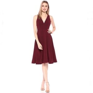Dress the Population Catalina Fitted Bodice Crepe Cocktail Dress Burgundy M NWT